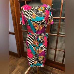 Adrianna Papell Baroque Print Silk Dress